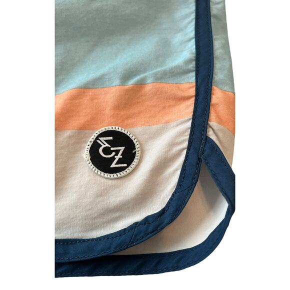 EZEKIEL SWIM TRUNKS, ADJUSTABLE, POCKET, MENS, 36, NAVY & LT BLUE ORANGE STRIPES - Picture 10 of 12